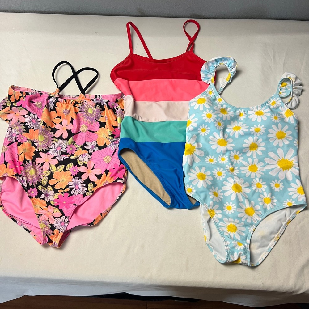 Lot of 3 Wonder Nation Old Navy Shein Swimsuits Girls Swimwear Bundle Size L M